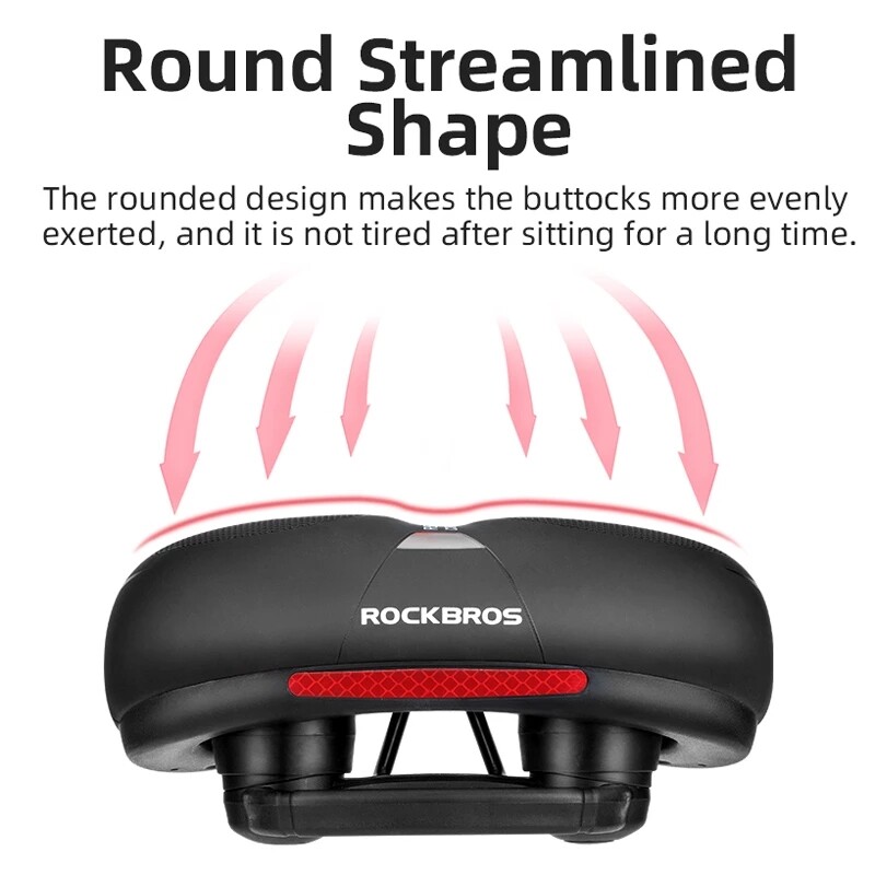 ROCKBROS Bike Saddle Bright Reflective PU Shockproof Bicycle Saddle Comfortable Non-Slip Leather Cushion Soft Cycling