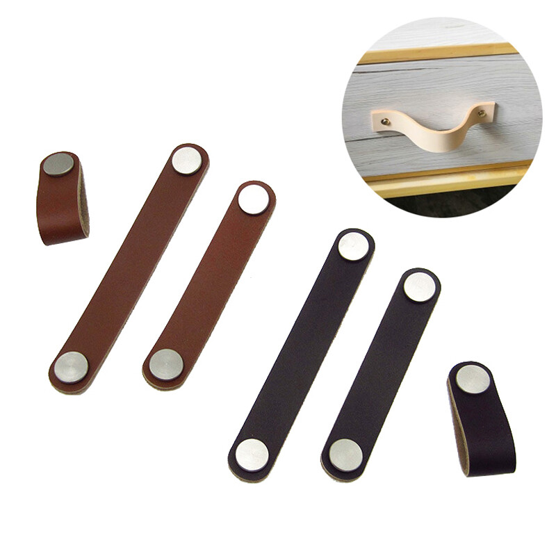 2sql Leather Leather Strap Furniture Hardware Cabinet Cupboard Handle Dresser Drawer Pull Door Kitchen Brown Wardrobe Knobs