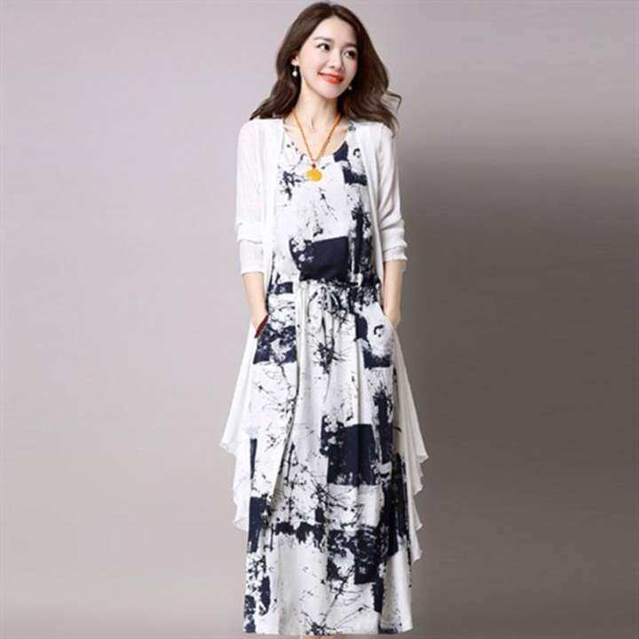 long dress and cardigan