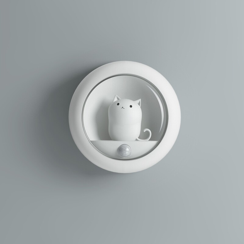 ✪【mouhp】【Ready stock】Creative Cat Smart LED Night Light PIR Motion Sensor USB Rechargeable Bedside Lamp for Room Hallway Pathway Toilet Decor