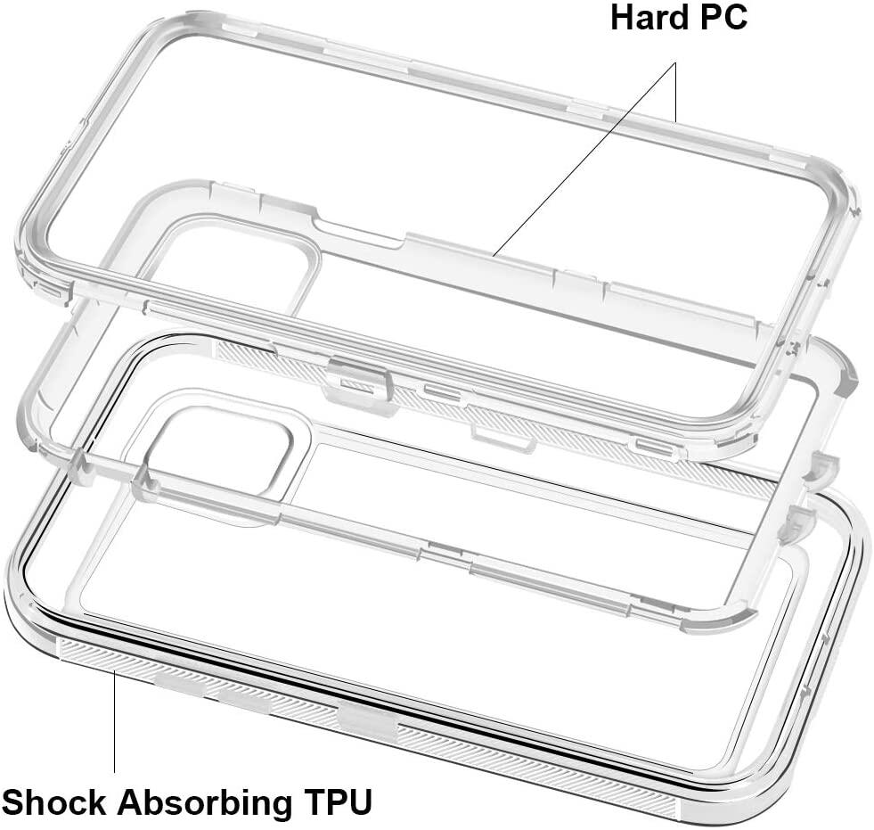 Clear iPhone Case,Transparent Three Layer Hybrid Hard Plastic Soft Rubber Shockproof Armor Defender Case for iPhone 15 Pro Max/14 Pro Max/13 Pro Max/12 Pro Max/SE 2022/11 Pro Max/Xs Max/XR/8 Plus 7 Plus 6s