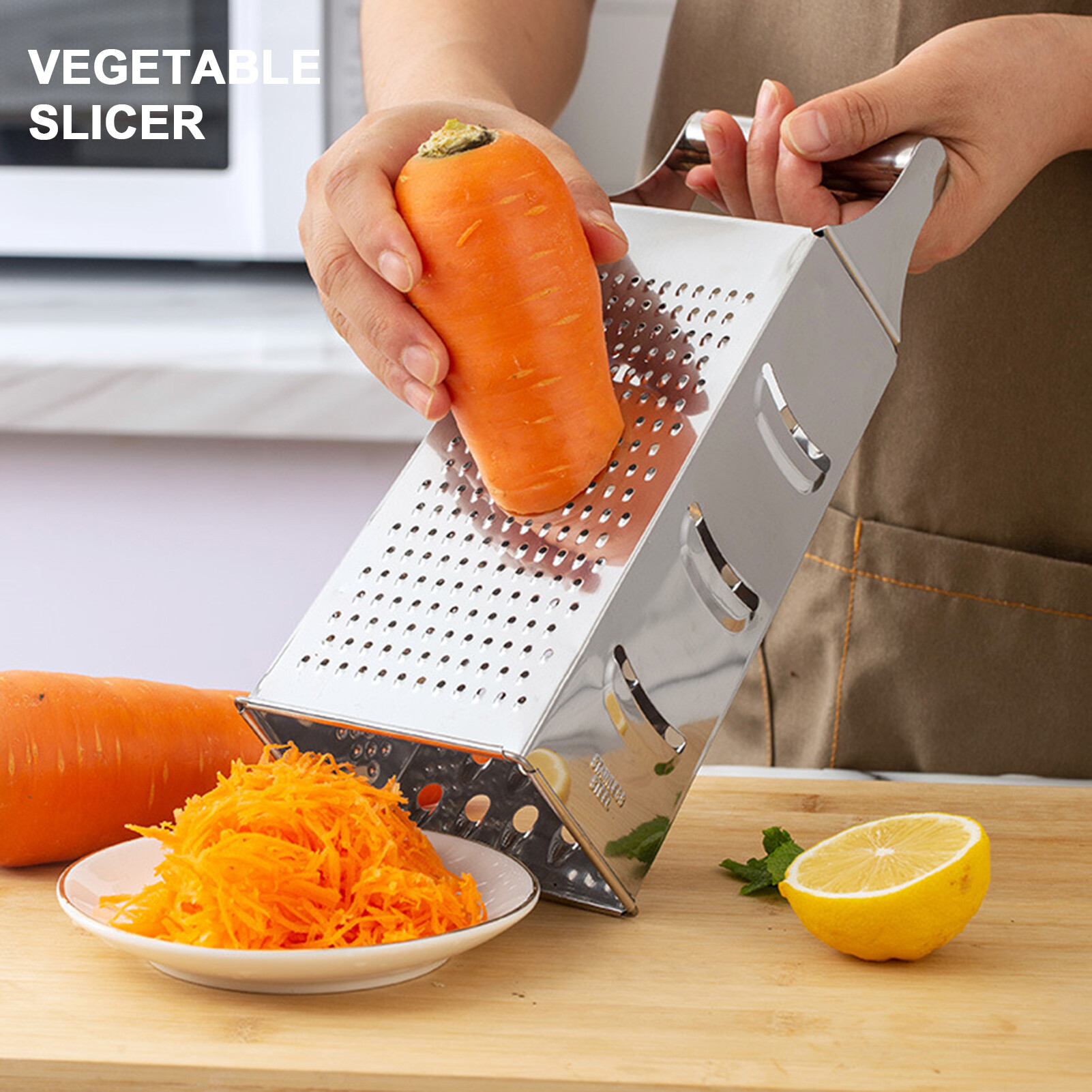 Xiaxuannai 9 inch 4 Sides Vegetable Grater with Handle Sharp Blade Non-slip Base Ergonomic Design Multi-functional Stainless Steel Parmesan Cheese Ginger Box Grater Kitchen Gadget Cheese Grater Non-slip