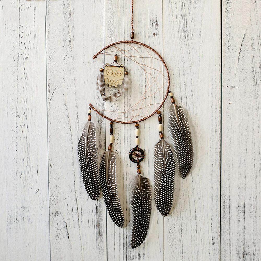 Senteniced 1X Dream Catcher Có Lông Bằng Gỗ Cú Treo Tường Trang Trí Vật Trang Trí Quà Tặng