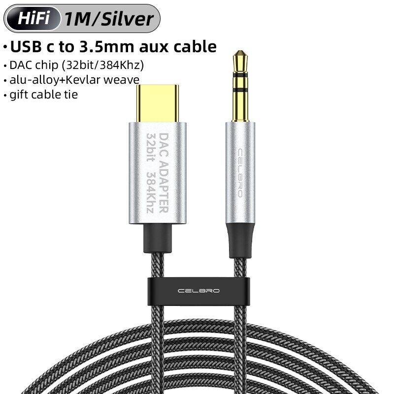 Dac Usb C Aux Cable Type C Earphone To 3.5mm Jack Audio Adapter for Type-C Mobile Phones Without 3.5 Jack/Car/Speaker/Headphones