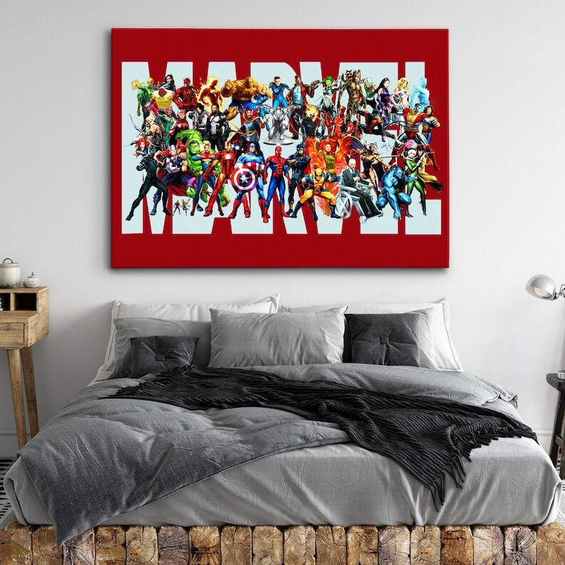 CANVAS ART Marvel Avengers Character Superhero Group Movie Film Art Red Canvas Wall Art Poster Print Home Office Room Wall Decor