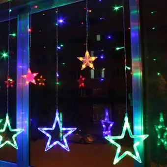 Viviroom Led Stars Christmas Hanging Curtain Lights String Net