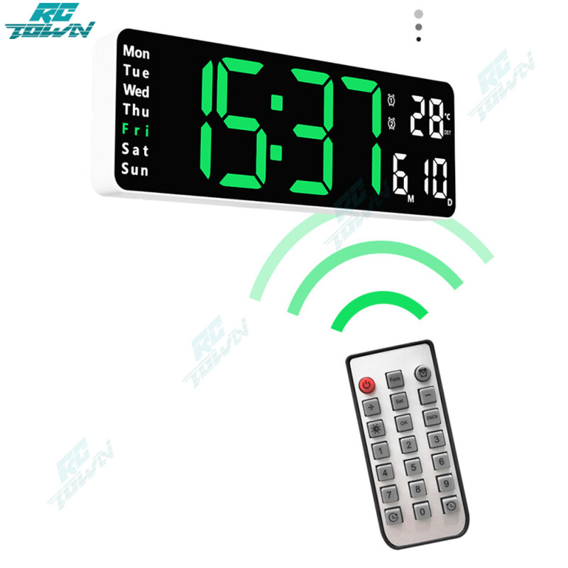13-inch Led Digital Alarm Clock Time Date Temperature Week Display Wall-mounted Electronic Wall Clock