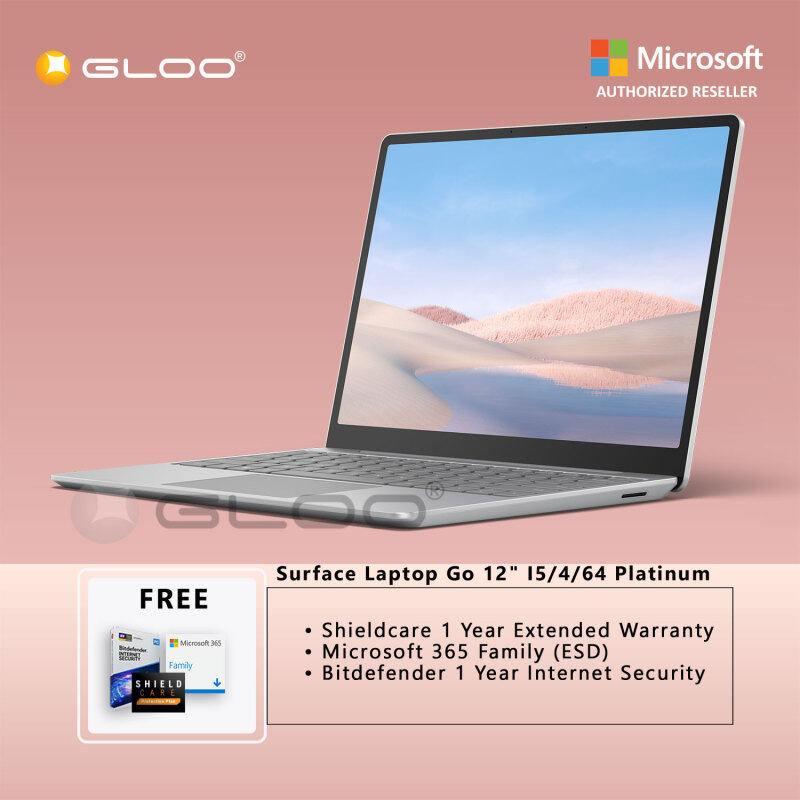 Microsoft Surface Laptop Go 12 Platinum Free Shieldcare 1 Year Extended Warranty + 365 Family (ESD) + Bitdefender 1 Year Internet Security Malaysia