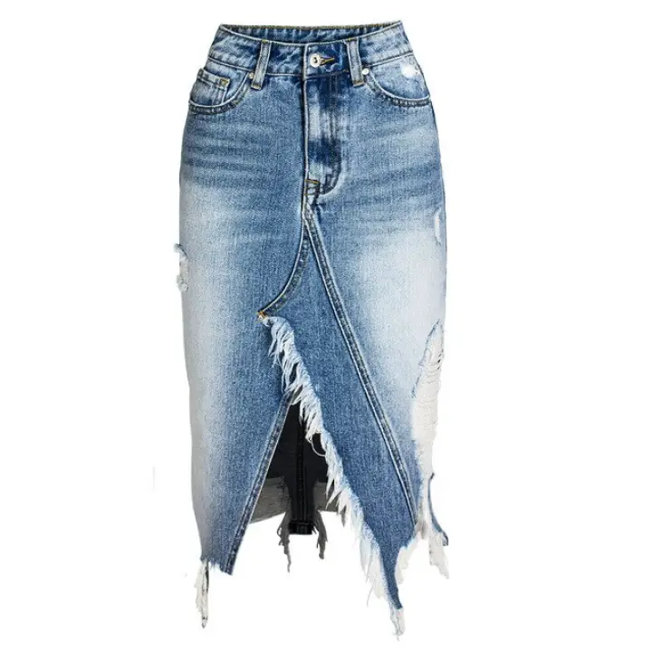 LOGAMI Ripped Denim Skirts Womens 