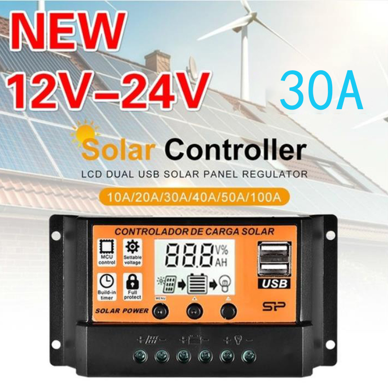 PAUY LCD Auto Work Solar Charge Controller Cell Panel Charger PWM Dual ...
