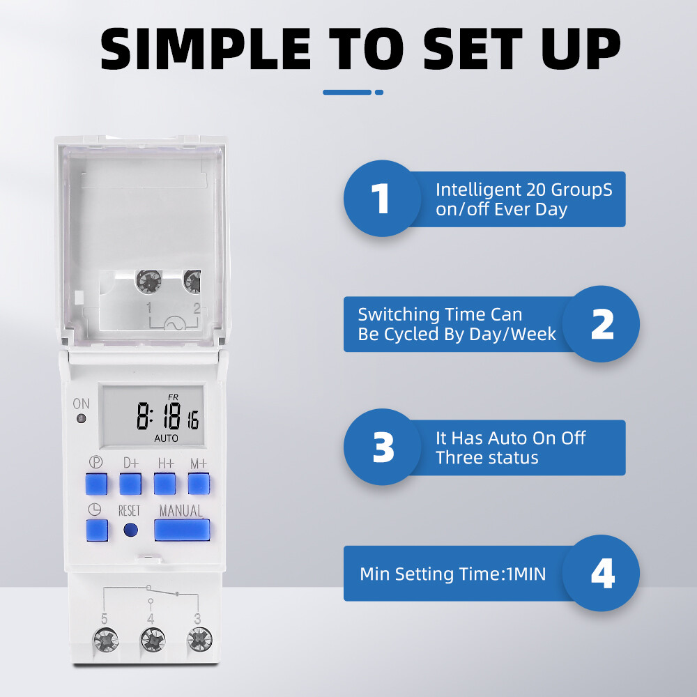 Din Rail Công tắc hẹn giờ THC15A điện tử hàng tuần 7 ngày lập trình AC 220V 230V 12V 24V 48V 16A thời gian kỹ thuật số tiếp sức điều khiển