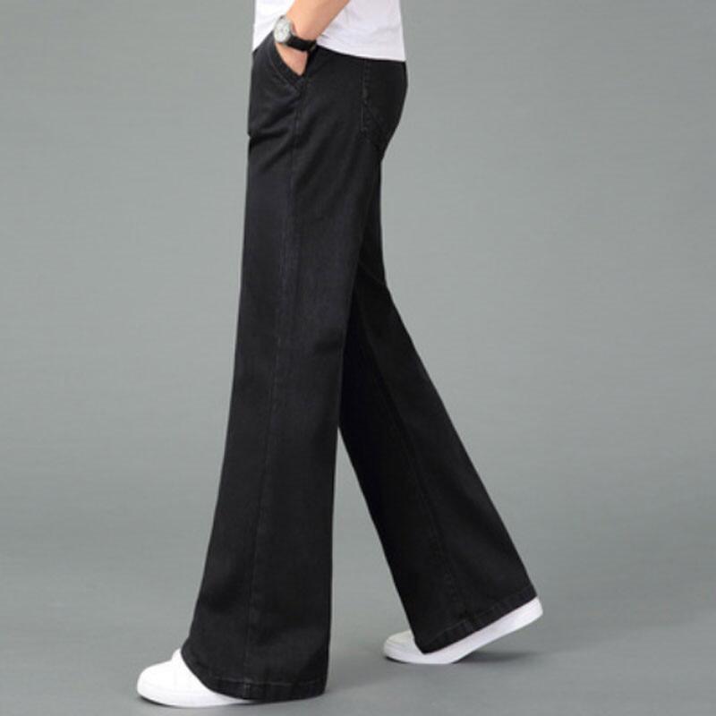 Quần bò ống loe lớn của nam, cắt bốt quần bò denim nam thiết kế cổ điển cạp cao dáng rộng ống loe