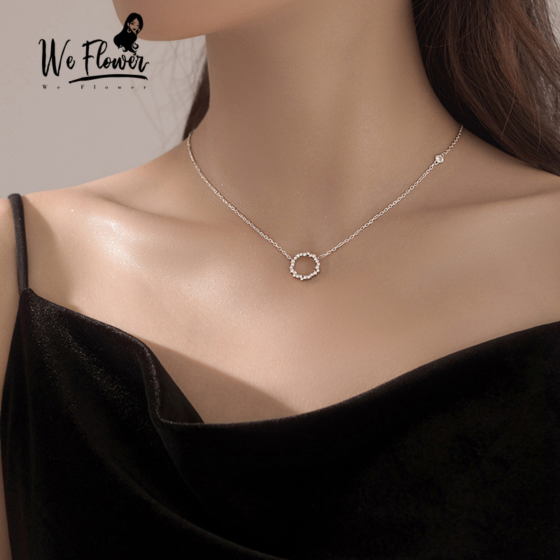 We Flower Geometric Crystal Round Pendant Necklace for Women Girl Simple Fashion Jewelry