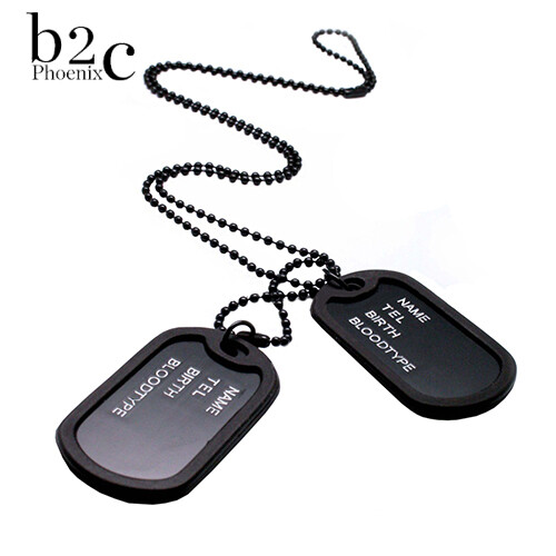 Phoenix B2C Military Army Style Black 2 Dog Tags Pendant Sweater Chain Necklace Men's Jewelry