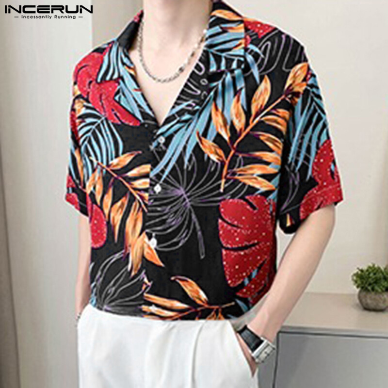 Medussa INCERUN Men's Hawaii Printed Button Down Shirts Holiday Beachwear Short Sleeve Tops