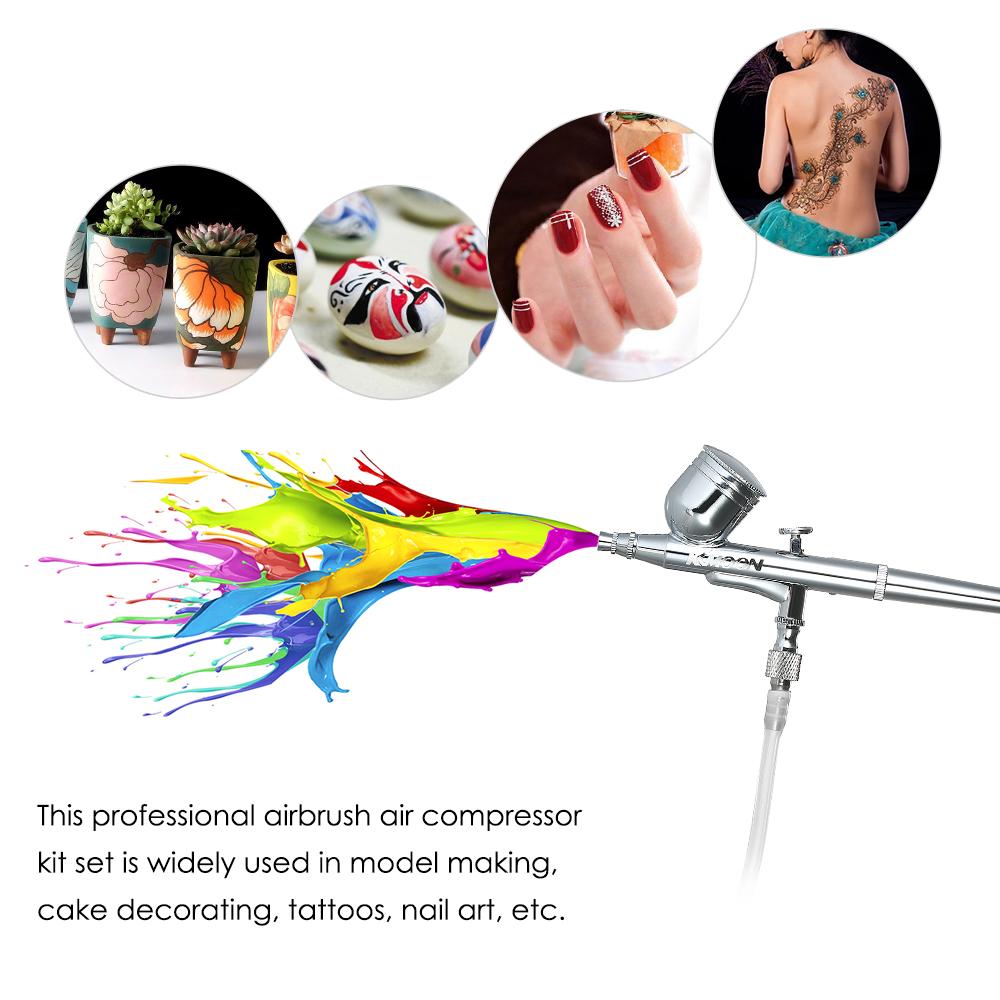 KKmoon Multi-purpose Dual Action Airbrush Mini Air Compressor Set Gravity Feed Air Brush Kit for Art Painting Manicure Craft Cake Spray Model Air Brush Nail Tool Set 100-250V UK Plug