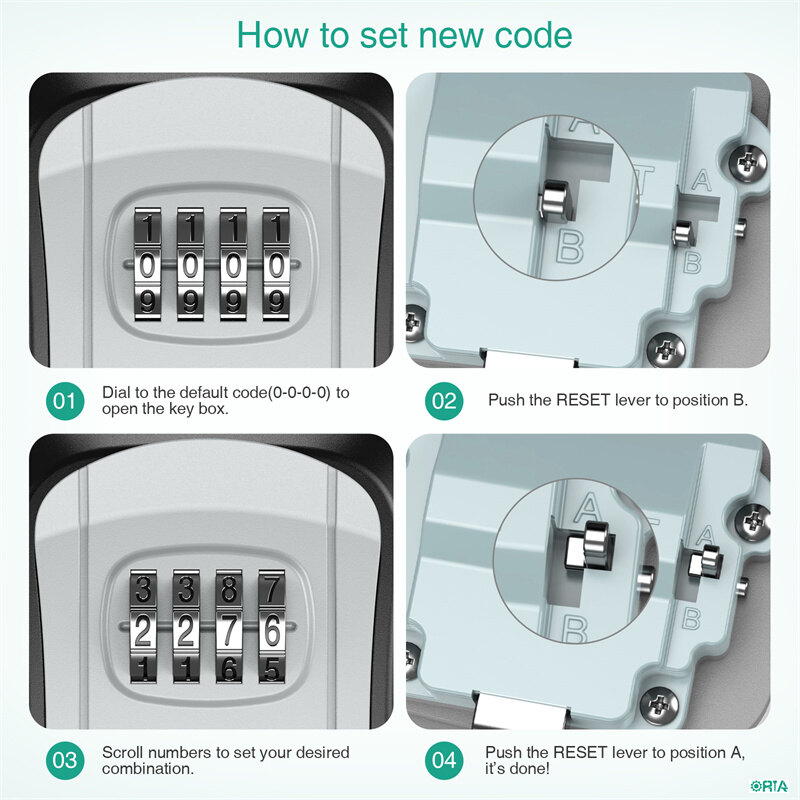 ORIA Key Storage Lock Box, 4 Digit Combination Key Safe Security Box 5 Keys Capacity for House Key Storage Combo Door Locker
