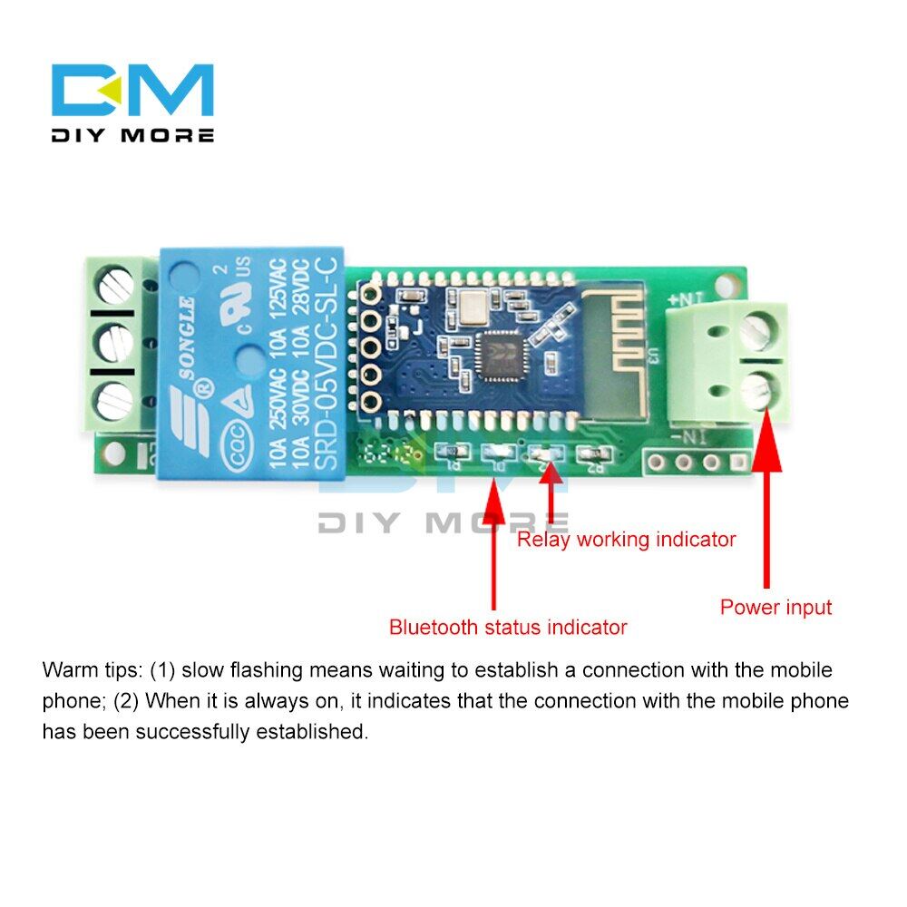 diymore Bảng Mạch Rơ-le Bluetooth 1 Kênh 5V/12V Cho IoT Mô Đun Rơ-le Bluetooth Một Kênh Điều Khiển Ứng Dụng Điện Thoại Gia Đình Thông Minh