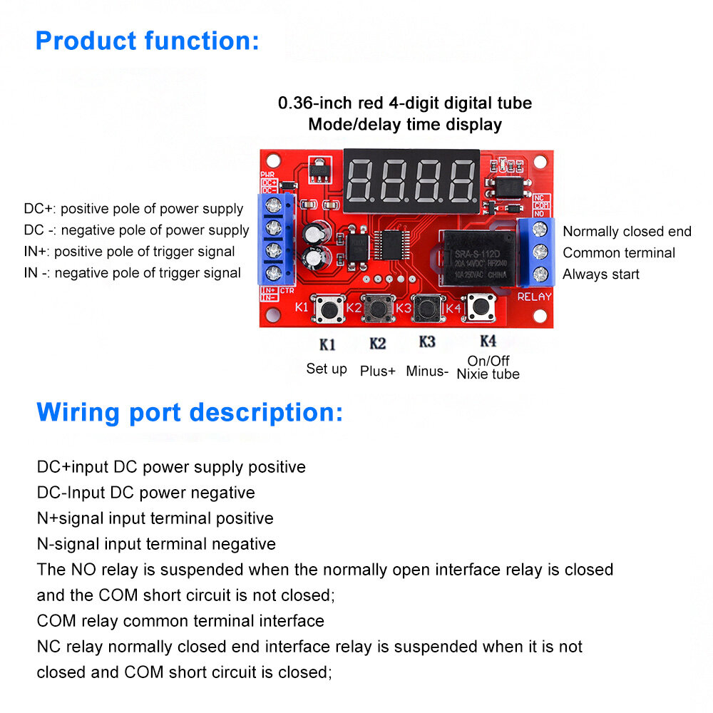 Diymore độ trễ thời gian Relay DC 5V 12V 24V Mô-đun hẹn giờ kích hoạt chu kỳ chậm trễ thời gian mạch Mô-đun chuyển đổi với màn hình LED