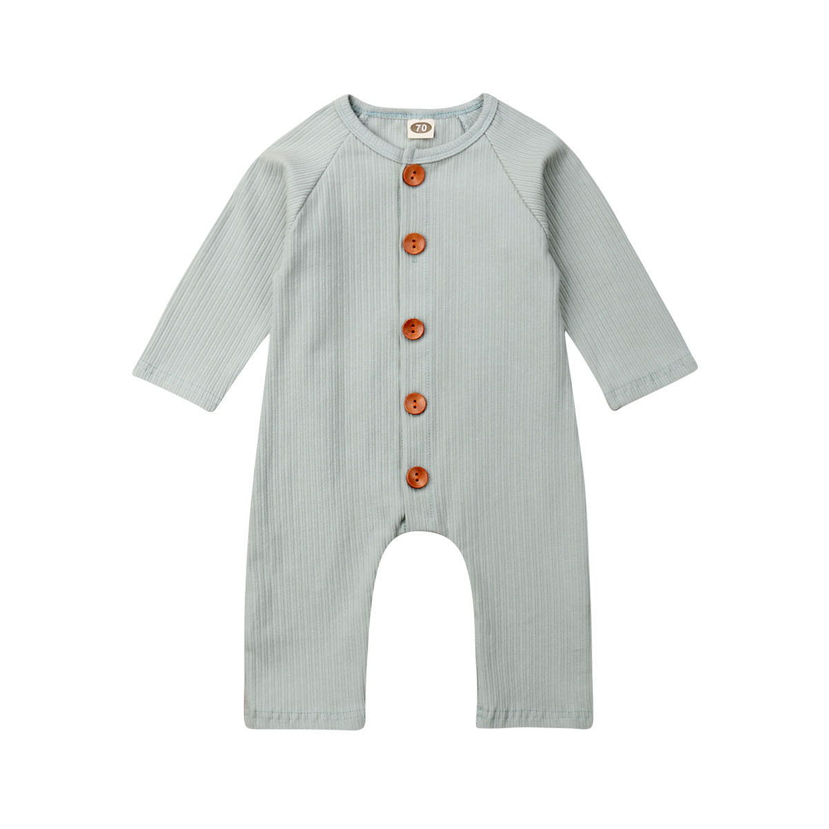 Baby Solid Color Long Sleeve Soft Cotton Simple Style Romper