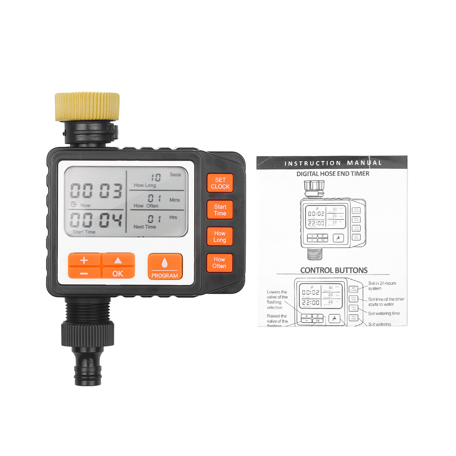 Digital Water Timer Programmable Outdoor Single Outlet Automatic On Off Water Faucet Hose Timer Irrigation System Controller with Manual Mode 3in Large Screen