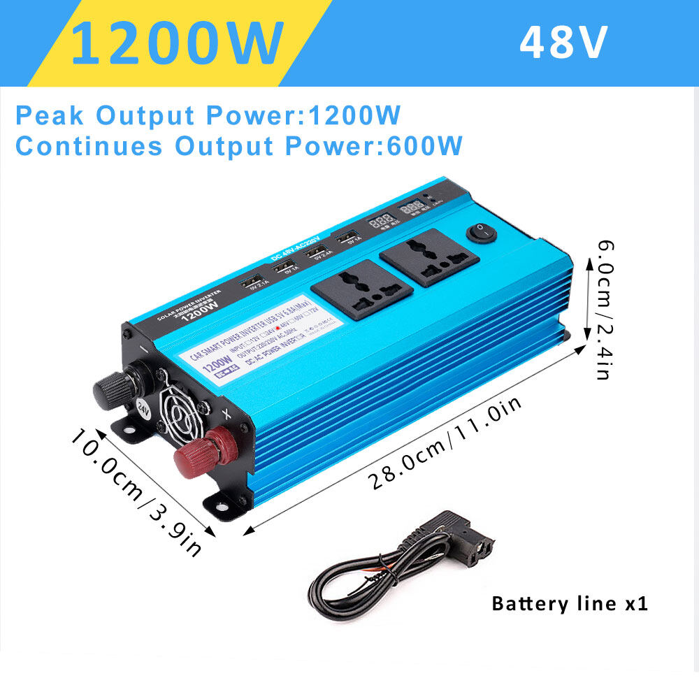 1200w solar inverter dc 24v 48v to ac 220v voltage convertor transformer solar double lcd display 4usb power inverter modified sine wave