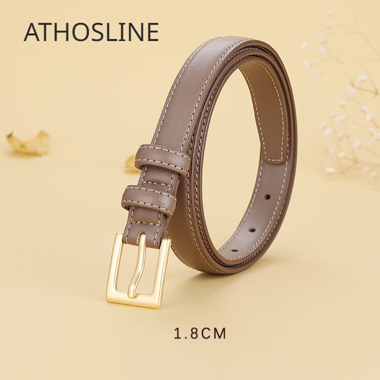 Athosline Belt Women Genuine Cow Leather Belt for Lady Fashion Accessories Gift for Mother with Gift Box