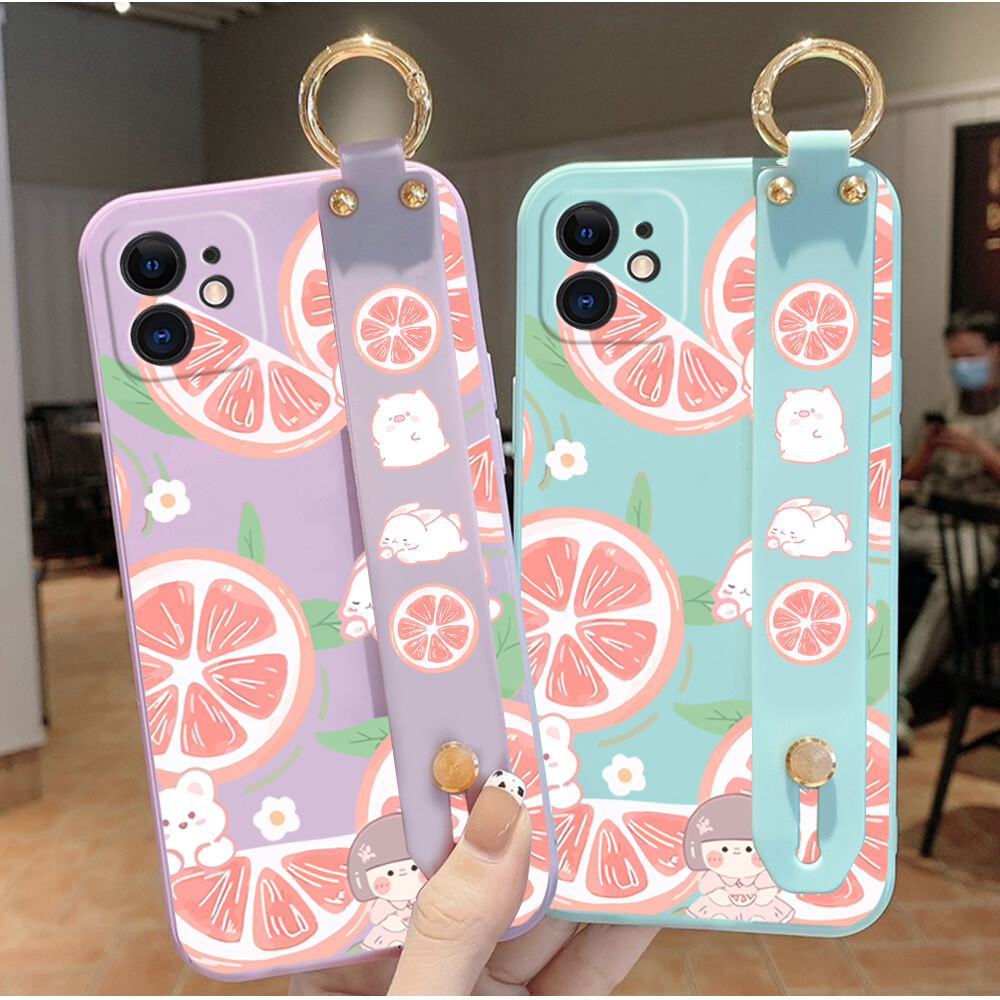 Mobile Phone Case Casing Tecno Camon 17/Spark 7 Pro/KF8/Tecno Spark 7/Spark 7T/KF6P(With WristStrap)Rabbit Case Square Edge Liquid Silicone Casing Full Cover Camera Shockproof Protection Cases