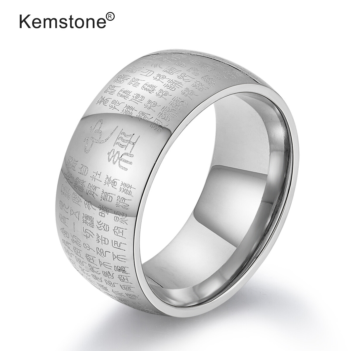 Kemstone Classic Stainless Steel Gold/Silver Buddhist Heart Sutra Ring for Men