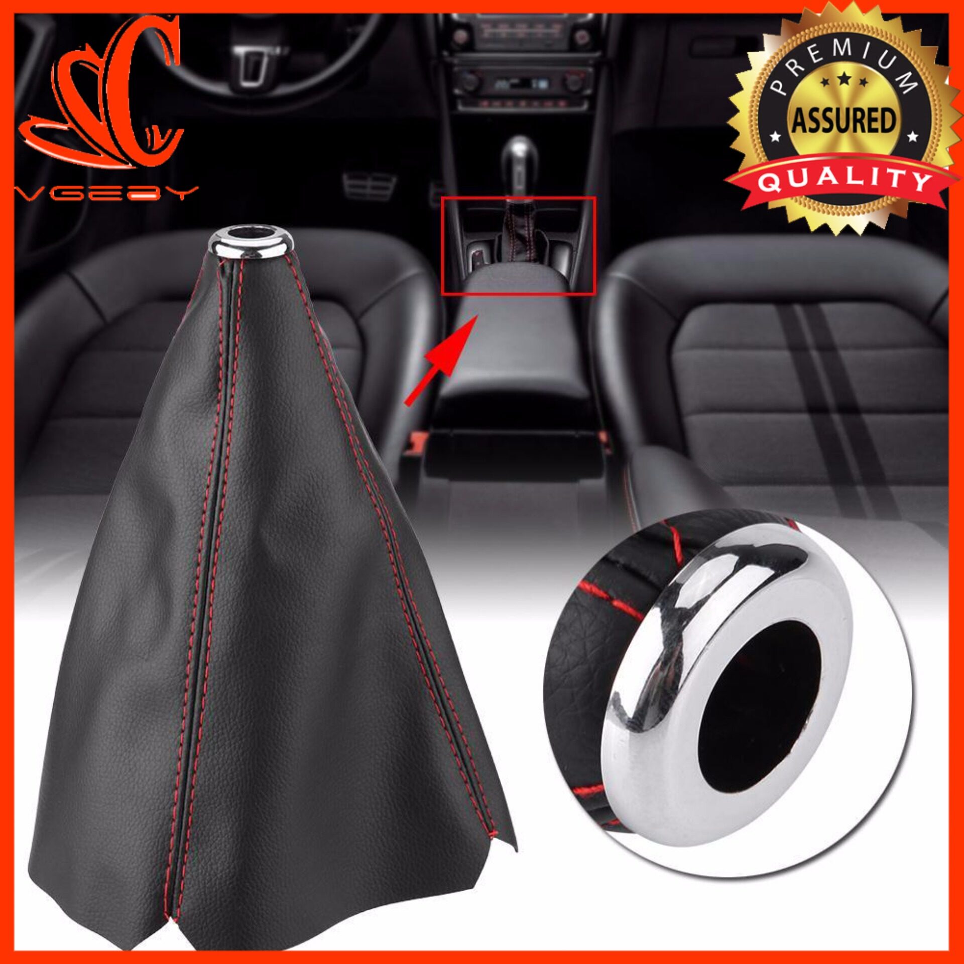 Velocity Concepts Universal Red Stitch Black Suede Shifter Shift Gear Boot Cover Manual//Auto JDM