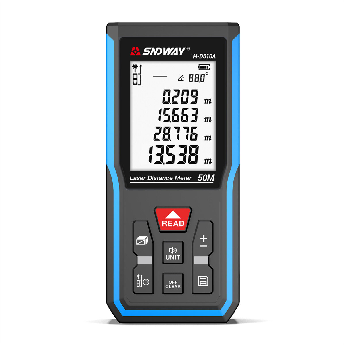 SNDWAY H-D510A/E Digital Rangefinder 2.0 HD Screen Electronic Angle Measuring Tape Ruler 50M Laser Distance Meter for Measuring Distance Area Volume Pythagorean Theorem Laser Measurement Tools 99 Digit Data Storage 850mAH Lithium Battery