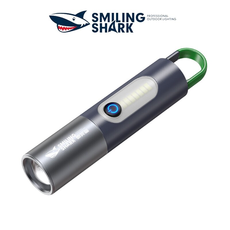 [AA TOOT]❇ Smiling Shark Mini Flashlight M77 COB Led Torch Light Super Bright Pocket Portable USB Rechargeable Zoomable With Hook Home Emergency Outdoor Camping Hiking Torchlight Lighting