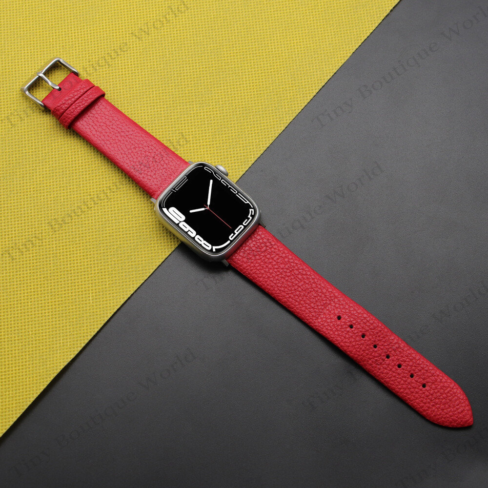41MM 45MM  49mm Genuine Leather Watch Strap  For Apple Watch  series Ultra  8 7 6 SE 5 4 3 2 1   Lychee leather strap For i Watch Bands 41mm 45mm 44mm 38mm 42mm 40mm Strap