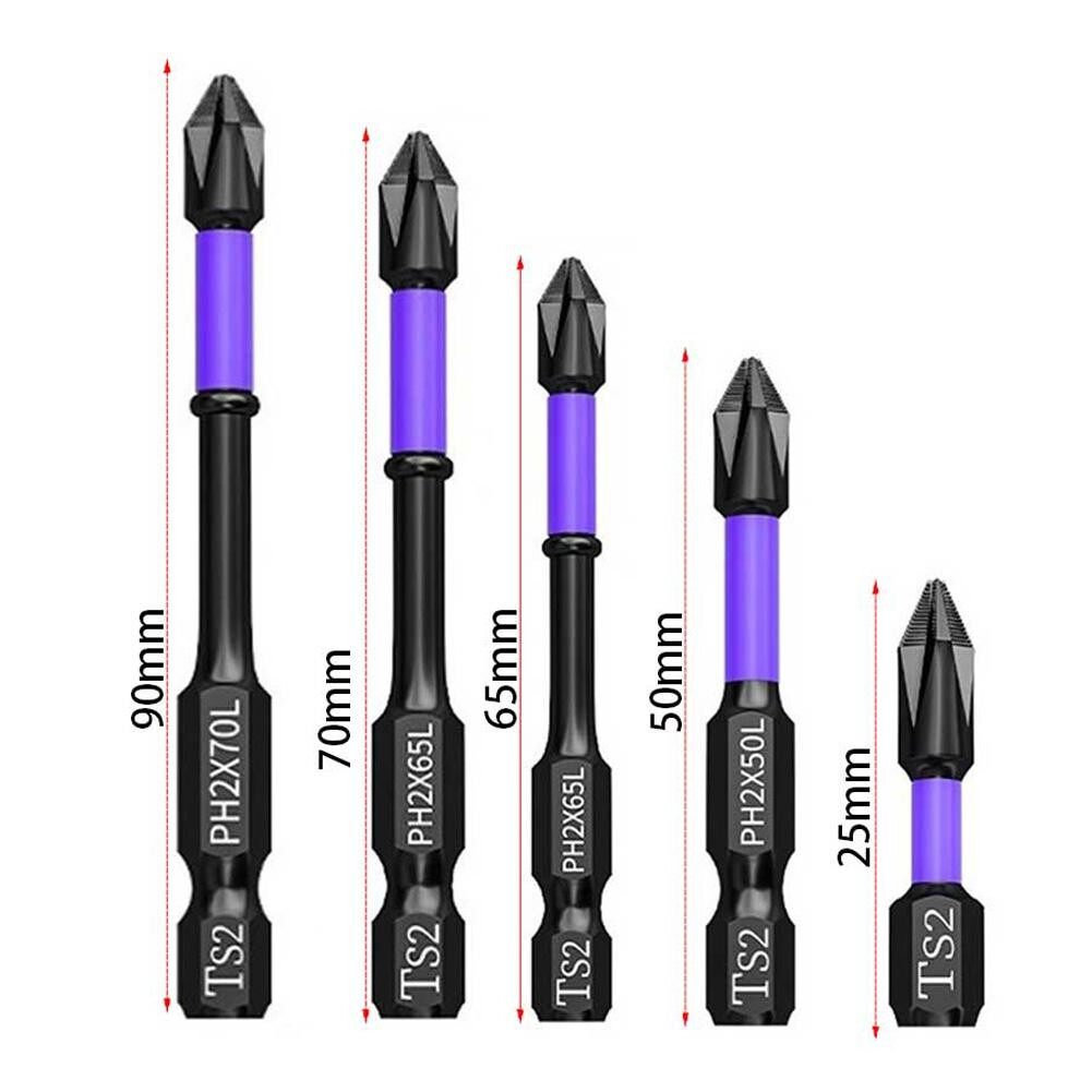5PCS Non-slip PH2 Magnetic Batch Head Cross Screwdriver Impact Drill Bit 25-90mm