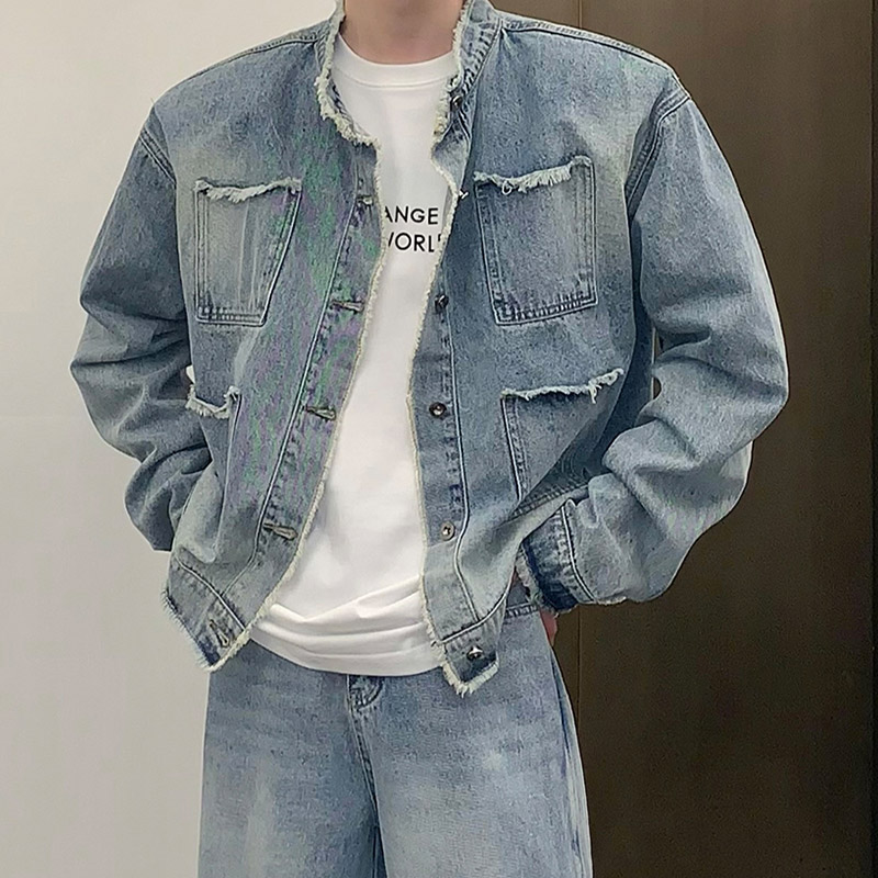 YAZHINIAO Áo khoác ngắn thường ngày cho nam Áo khoác denim cổ điển