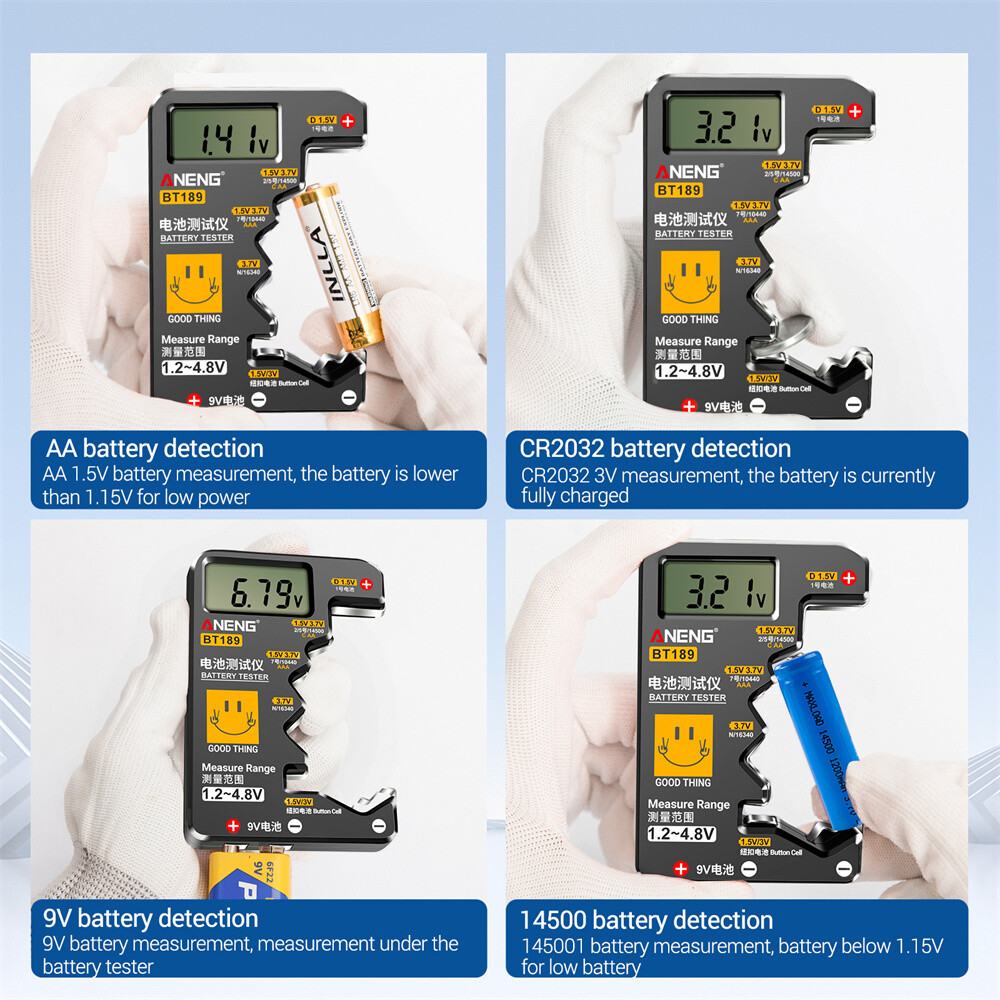 SeasBoat BT189 Battery Tester LCD Display Universal Battery Checker for AA AAA 9V 1.5V/3V Button Cell Batteries