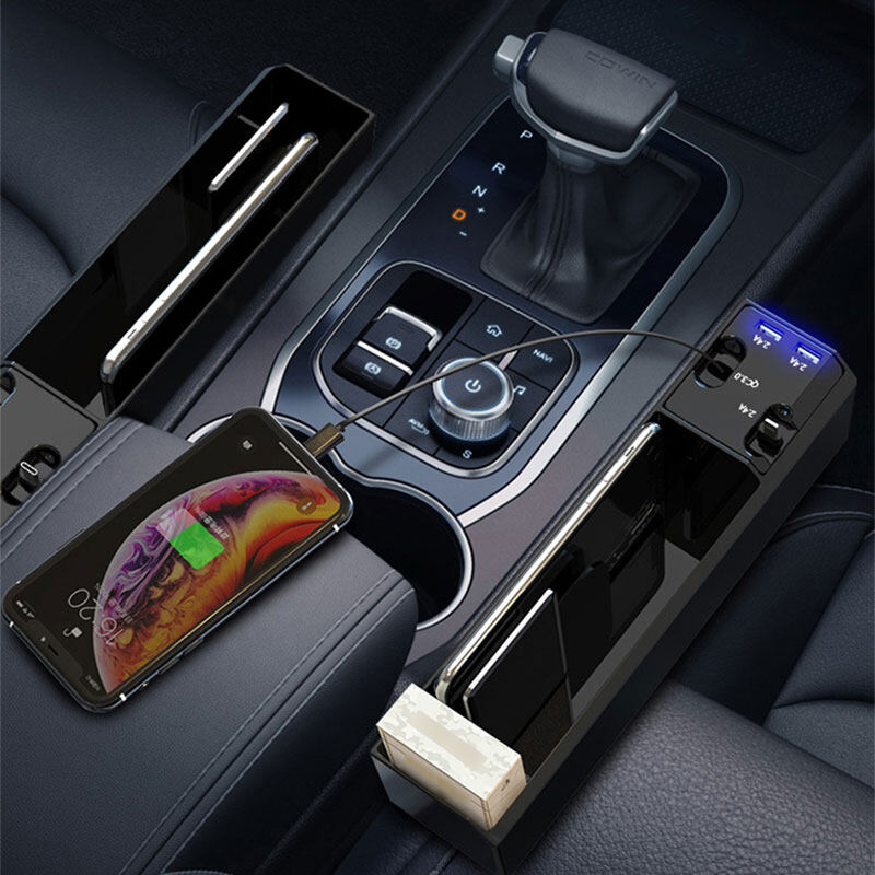 Car Seat Gap Storage Box with USB Port Phone Charge Wire