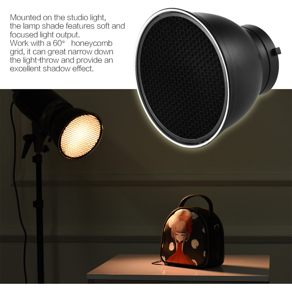 Andoer 7 Inch Standard Reflector Diffuser Lamp Shade Dish with 60° Honeycomb Grid for Bowens Mount Studio Strobe Flash Light Speedlite