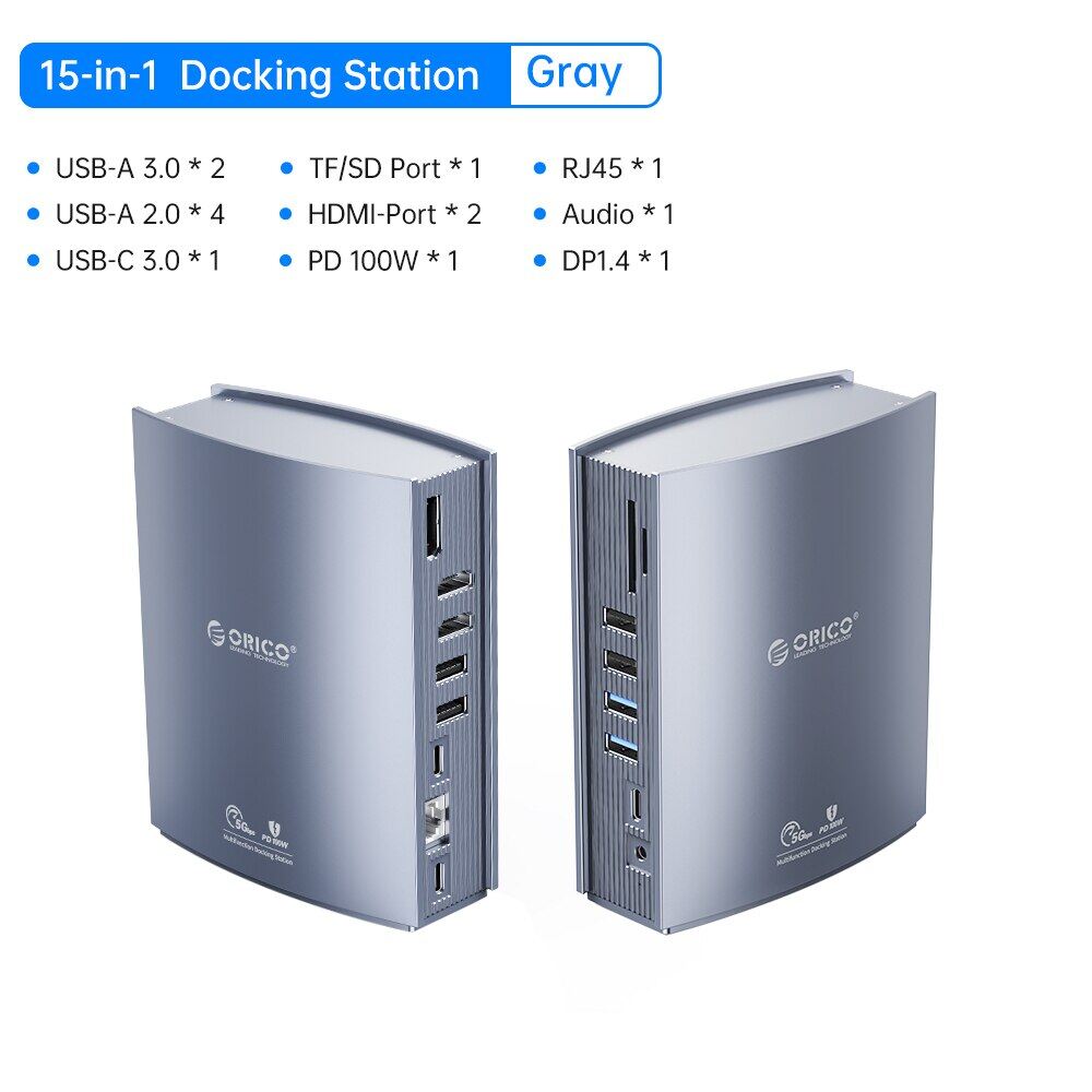 Orico 15 in 1 usb hub for macbook triple display type c to 4k hdmi-compatible dp usb 3.0 hub rj45 3.5mm pd splitter for windows macos
