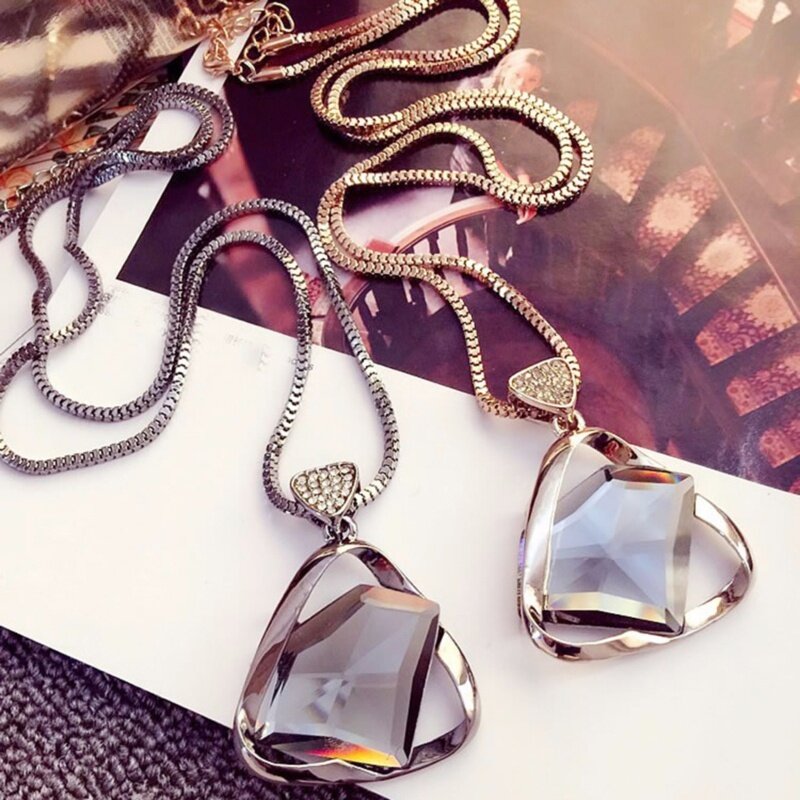 Ladies Crystal Pendant Sweater Chain Clothing accessories Delicate Triangle