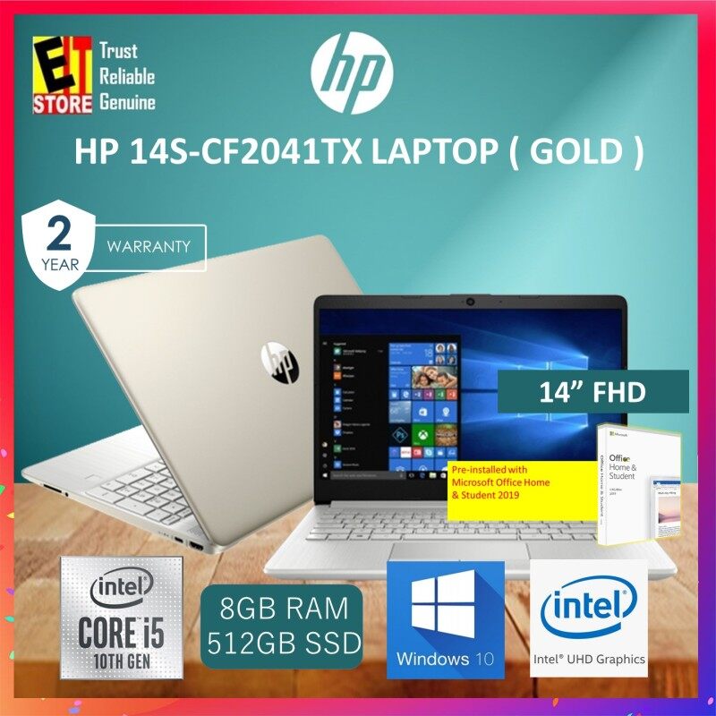 HP 14S-CF2041TX LAPTOP -GOLD (I5-10210U/8GB/512GB SSD/14 FHD/INTEL UHD GRAPHICS/W10/2YRS)+ MS.OFFICE 2019 H&S Malaysia