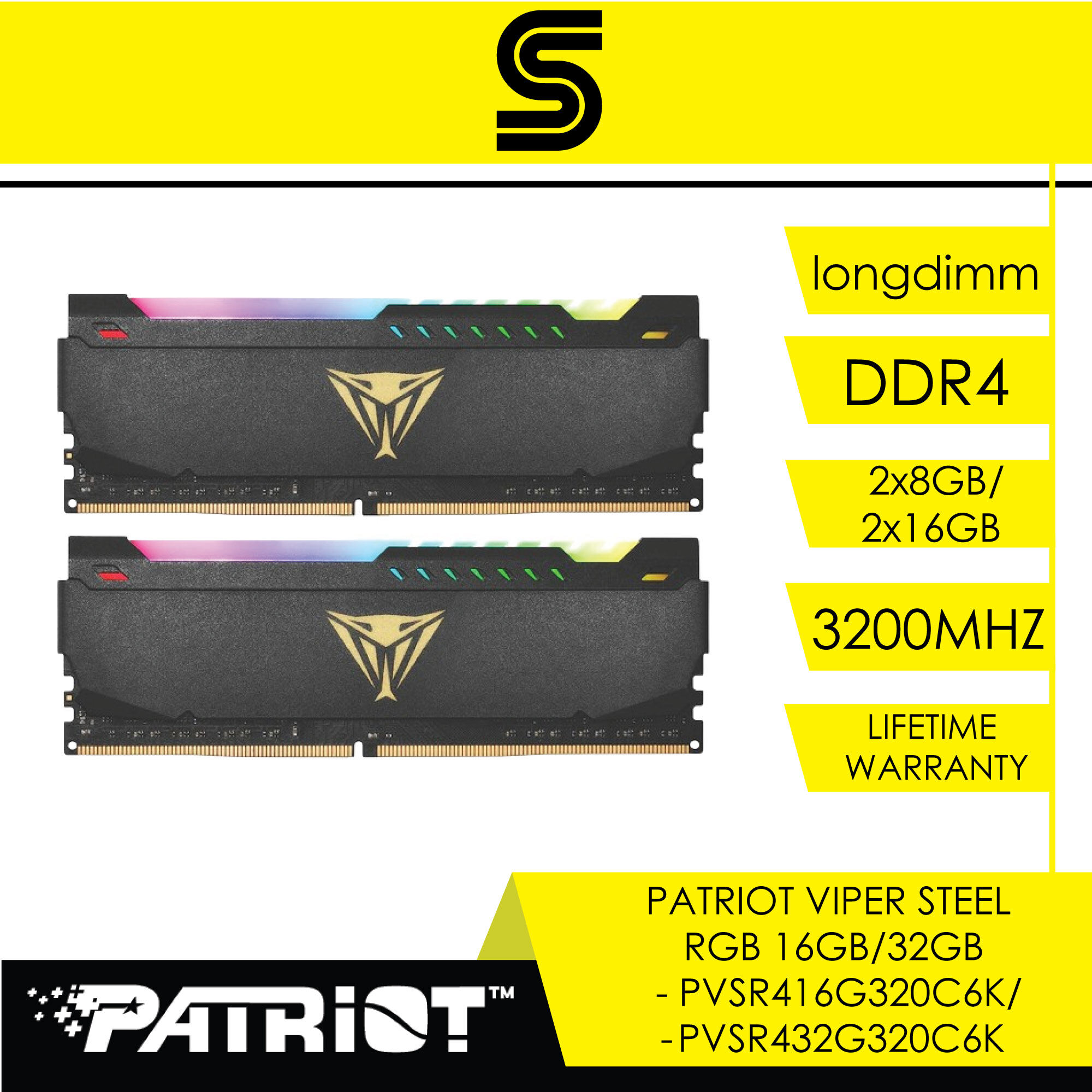 Viper Steel Rgb Patriot Viper 2x16gb PATRIOT Viper Steel RGB DDR4