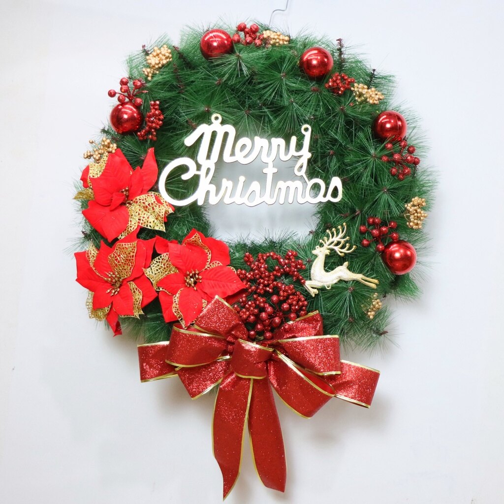 Vòng hoa thông kim trang trí noel d75 size 60cm vòng nguyệt quế giáng sinh