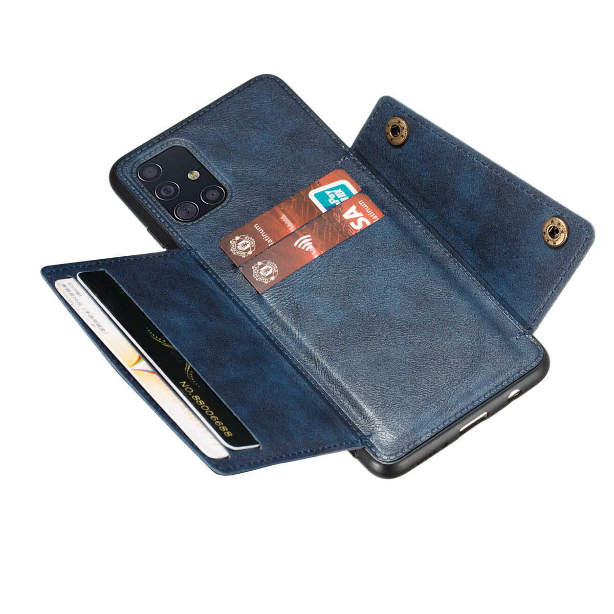 Cho Samsung A51 A71 da trường hợp nhiều Folio lật Bìa Wallet trở lại trường hợp vỏ, có thể làm việc với gắn trên xe hơi, ẩn thẻ tín dụng ID khe giữ, retro nút kim loại clasp, đứng hỗ trợ
