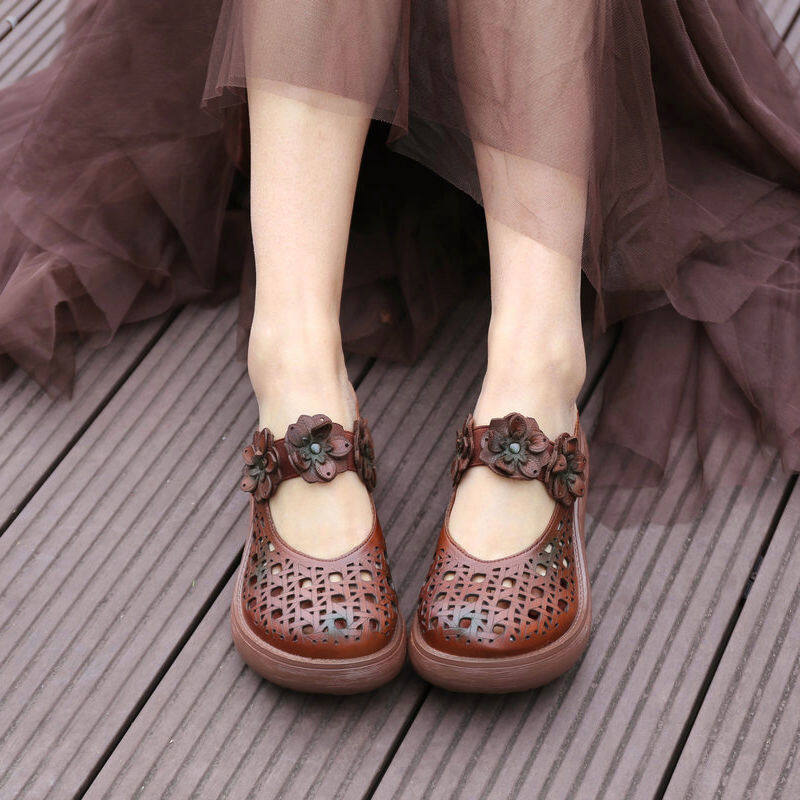 High-quality Women's Shoes Retro Shoes Women's Ethnic Sponge Cakes Thick-soled Wedges and Half Slippers