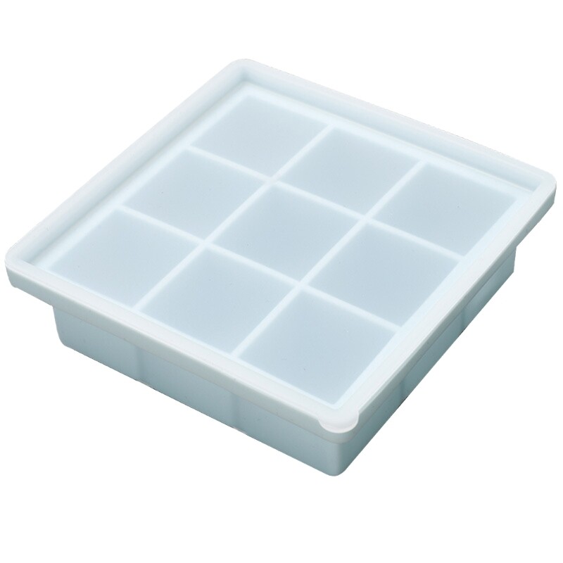 Food-Grade Silicone Ice Cube Tray with Lid Easy-Release Ice Tray Babies Food Tray Lightweight 9-Grid Tray for Houshold
