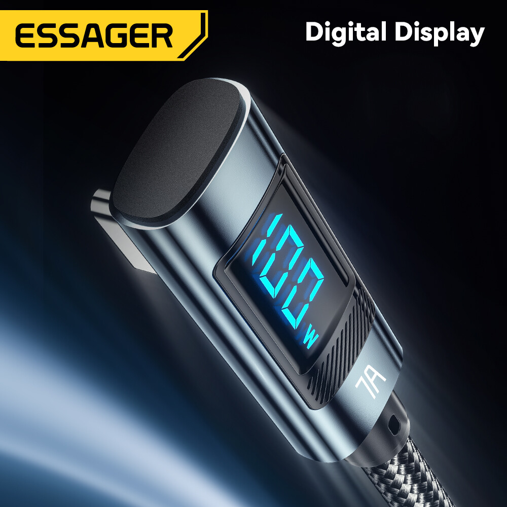 Essager PD 100W 7A USB Type C Cable Elbow Display Fast Charging USB C Bend Data Cable For HUAWEI Oneplus Samsung Honor OPPO VIVO Xiaomi Charger Cord