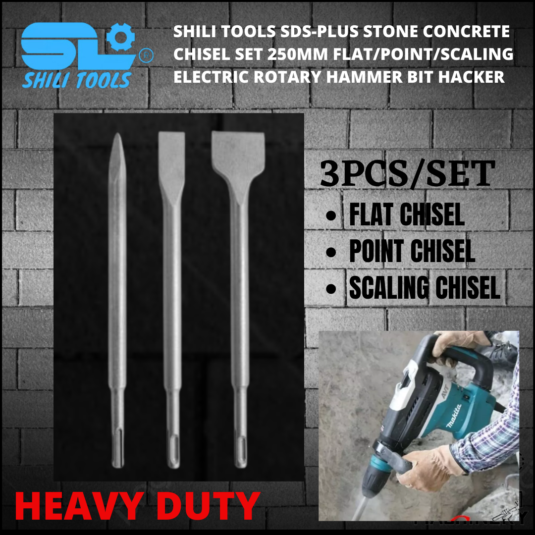 SHILI TOOLS SDSPlus Stone Concrete Chisel Set 250mm Flat/Point/Scaling