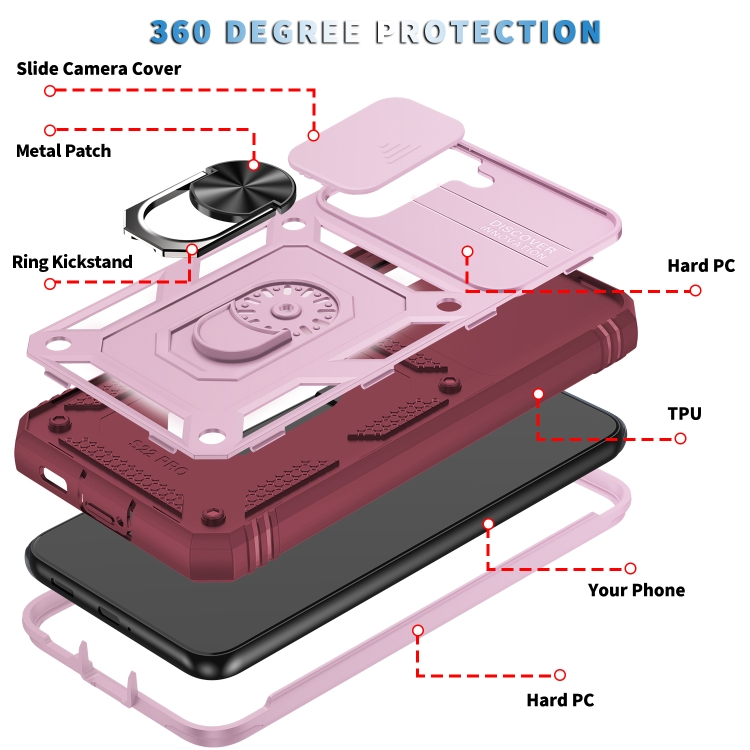 【Fanadd Shop】 For Samsung Galaxy S22+ 5G Sliding Camera Cover TPU + PC Phone Case