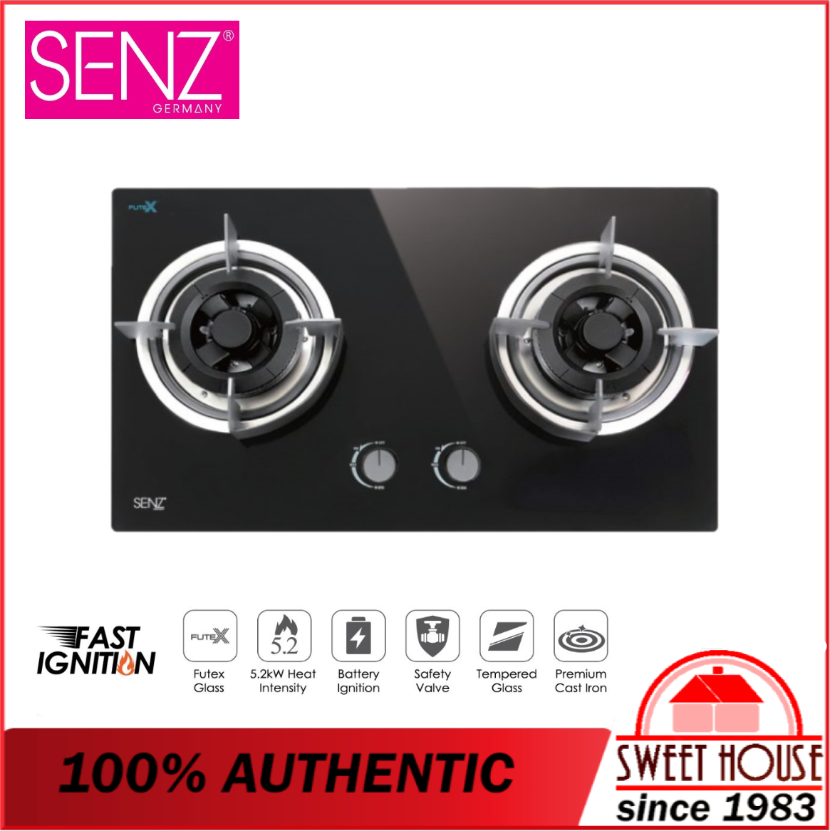 SENZ SZGS368FL Flexible Base Sealed Burner Gas Stove With BuiltIn